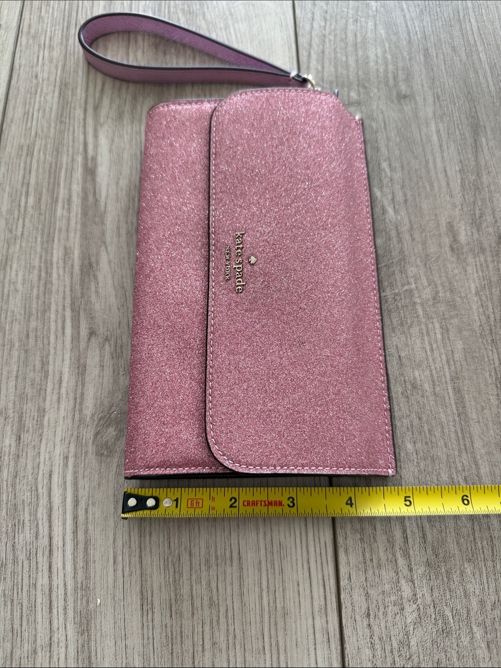 Kate Spade Boxed Pink Glimmer Glitter Mixed Material Phone Wristlet - Picture 9 of 10